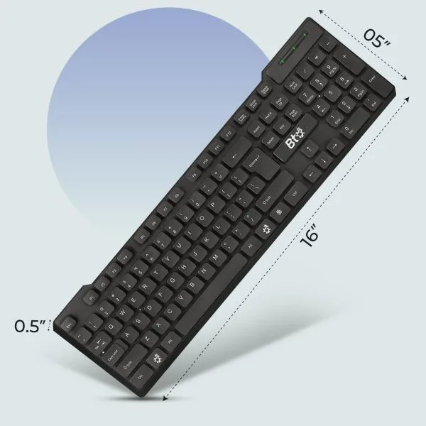 BTO Teclado USB con cable, 104 teclas con almohadilla numérica, antiderrames y a prueba de polvo, diseño delgado - Imagen 2