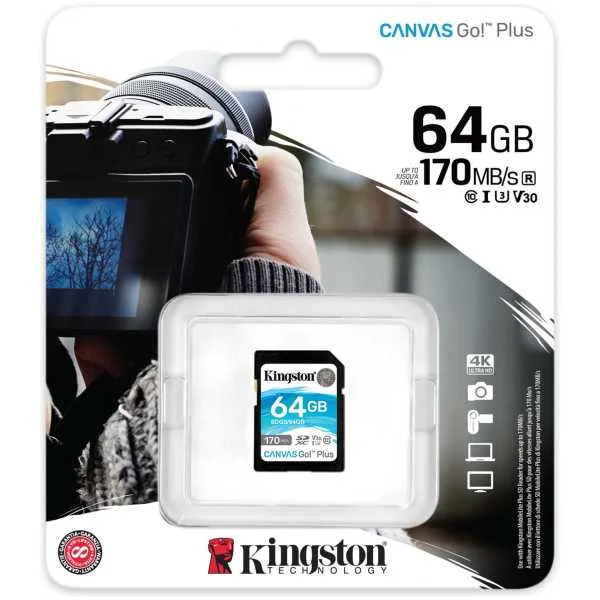 SDG3_64gb_pkg-zm-lg Kingston - MEMORIA SD CANVAS GO PLUS 170MB/S C10 - Imagen 1