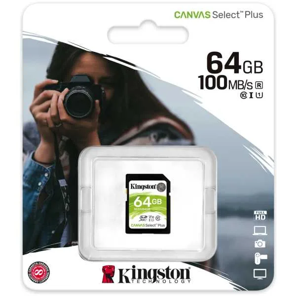 ktc-product-flash-sdcards-sds2-64gb-3-zm-lg Kingston - MEMORIA SD 64GB CANVAS SELECT PLUS 100R, CL10, UHS-I, U1, V10 - Imagen 1