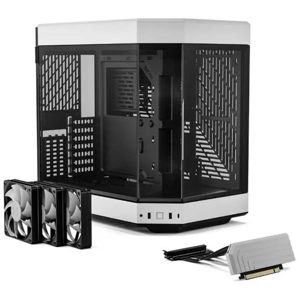 HYTE Y60 - Carcasa para juegos de computadora ATX de cristal templado panorámico de doble cámara con cable vertical PCIE 4.0 - Imagen 6
