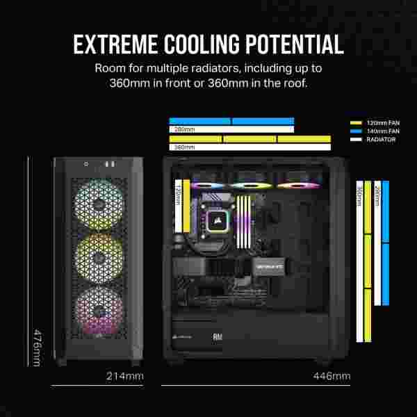 Corsair 480T RGB | Mid Tower | Cristal templado | 3 Ventiladores AR120 RGB | USB 3.0 - Imagen 3