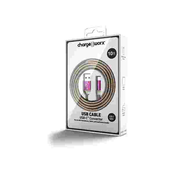 Cable USB-C / USB-A 10FT Trenzado “Pearl Essence” (CX1371MC) - Imagen 1
