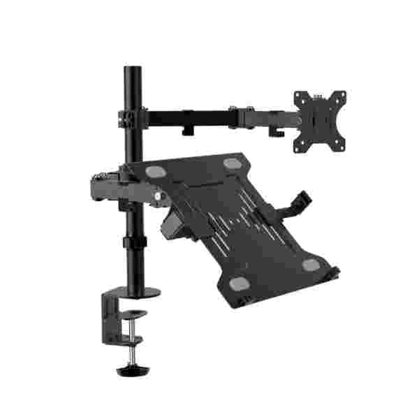 Soporte_Dual_Klip_Xtreme_KMM-301 Soporte Dual Klip Xtreme KMM-301 | Para Monitor (13"-32") y Laptop (hasta 15.6") | Ergonómico | Articulado - Imagen 1