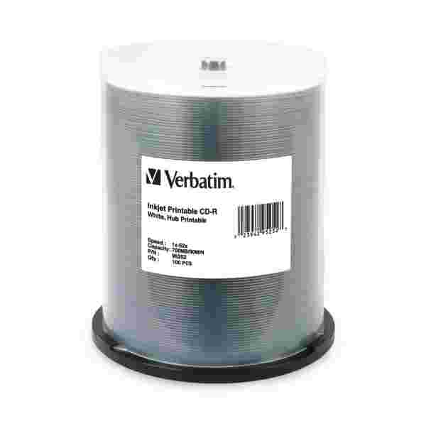 CD-R Verbatim 700MB 52X Speed White Inkjet Hub Printable Paquete de 100 Unidades (100PK) CD-R Verbatim 700MB | 52X Speed | White Inkjet Hub Printable | Paquete de 100 Unidades (100PK) - Imagen 1