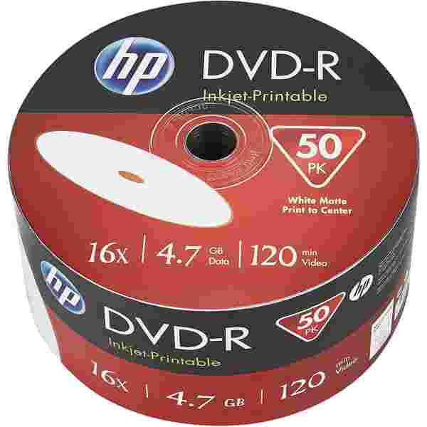 DVD-R HP 4.7GB | 16X Speed | White Inkjet Printable | Paquete de 50 Unidades (50PK) - Imagen 1